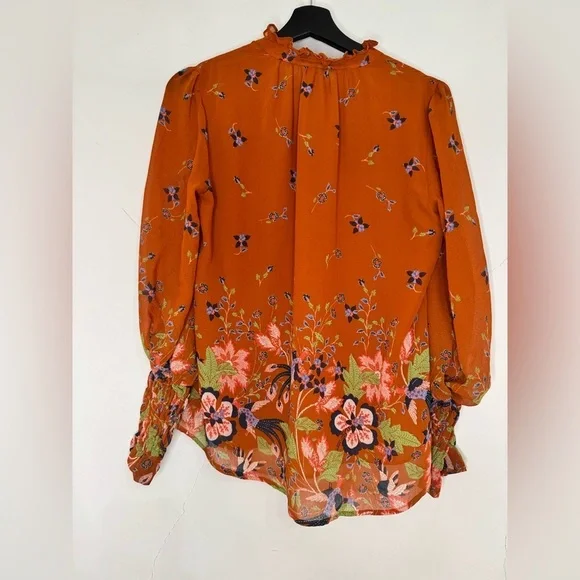 Women’s Anthropologie Boho Floral Motif Chiffon Festival Puff Sleeve Blouse - Picture 3 of 8
